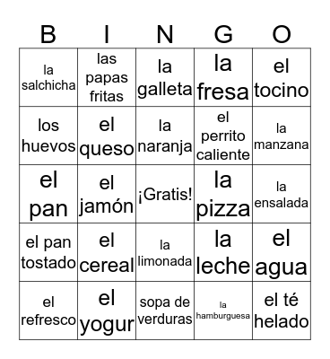 La Comida Bingo Card