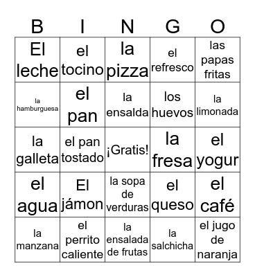 La Comida Bingo Card