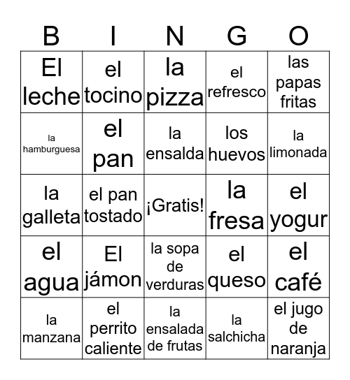 La Comida Bingo Card