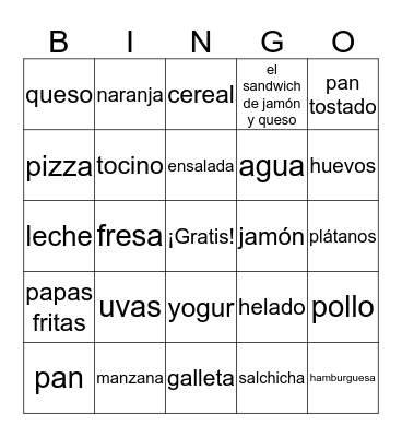 La Comida Bingo Card