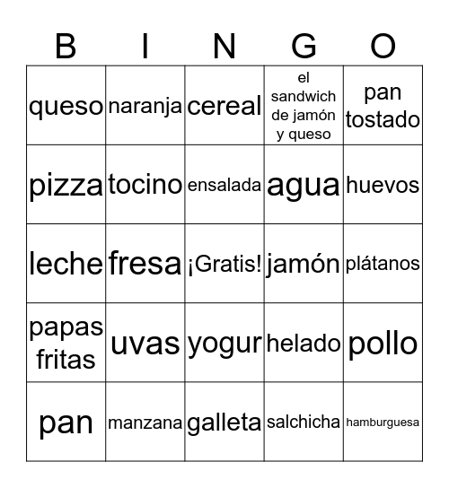 La Comida Bingo Card