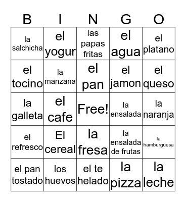 La Comida  Bingo Card