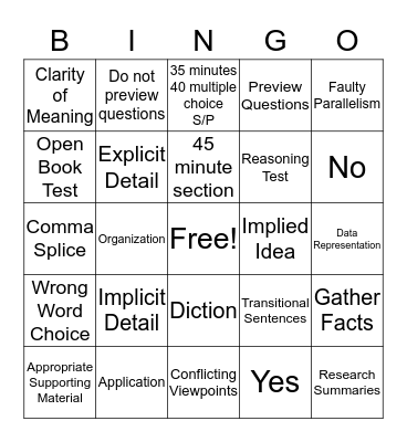 ACT  Bingo Card