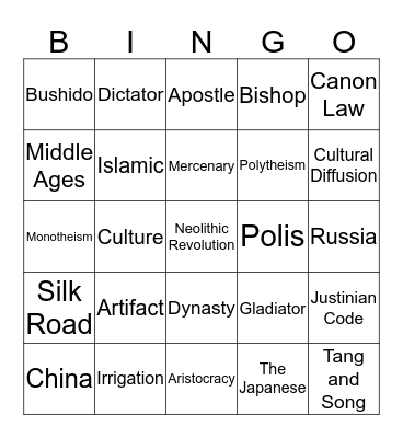 Historical Bingo Card