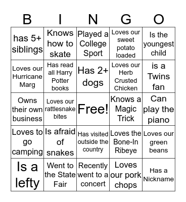 Find a Guest Who.... Bingo Card