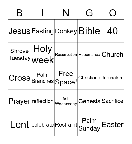 Lent Bingo Card
