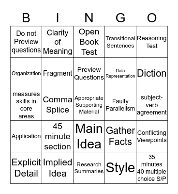 ACT Bingo Card