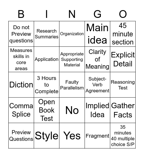 ACT Bingo Card