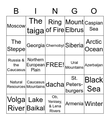 Geography-Russia and the Caucasus Bingo Card