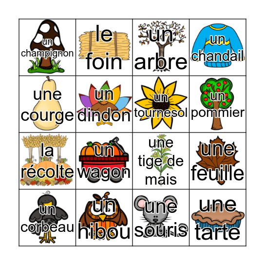 BINGO - L'AUTOMNE Bingo Card