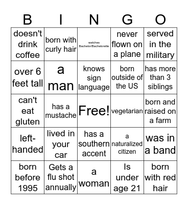 Cultural Bingo Card