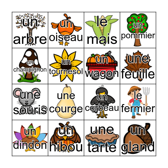 BINGO - L'AUTOMNE - 1ère année Bingo Card