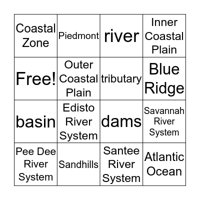 Regions and Rivers Bingo Card