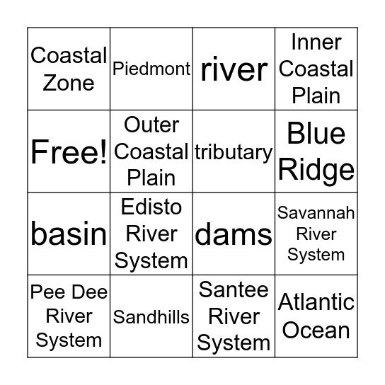 Regions and Rivers Bingo Card
