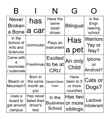 CRU People Bingo Card