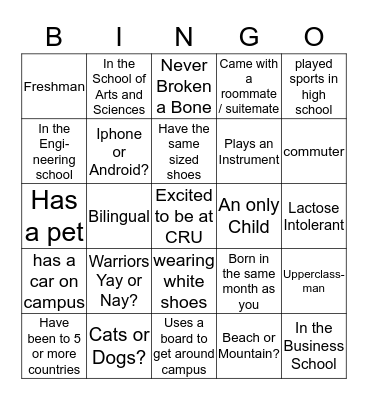 CRU People Bingo Card