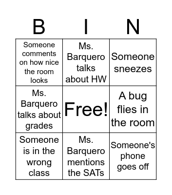 Open House Bingo Card