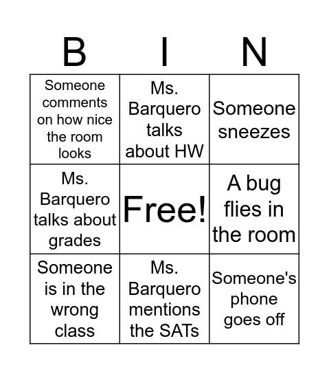 Open House Bingo Card