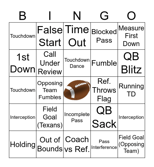 Veranda Football Bingo Card