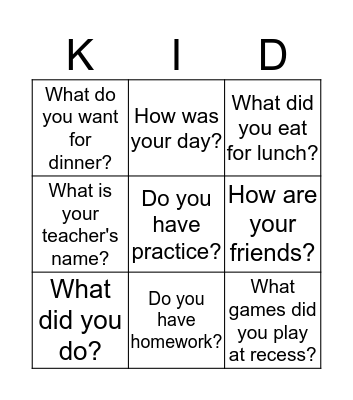 After School Bingo Card