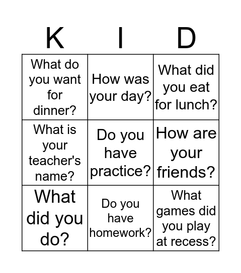 After School Bingo Card