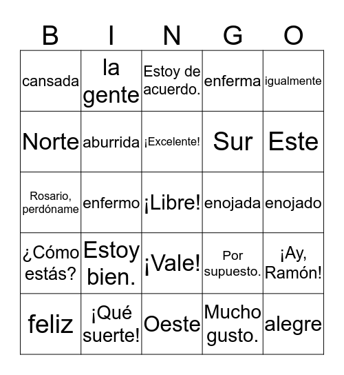 Estoy... Bingo Card