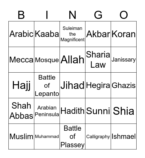 Islamic Empires Bingo Card