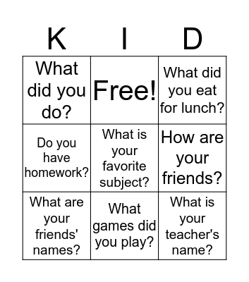 After School Bingo 1 Bingo Card