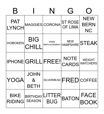 KATHIE'S 60TH BIG CHILL B-DAY WEEKEND Bingo Card