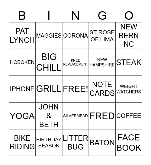 KATHIE'S 60TH BIG CHILL B-DAY WEEKEND Bingo Card