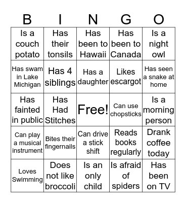 Find Someone Who Bingo Card
