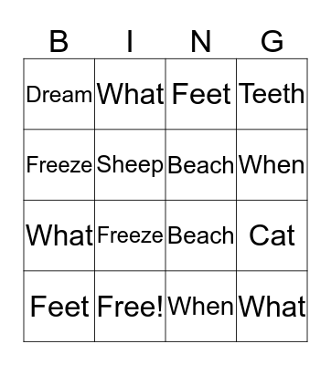 Samuel Bingo Card