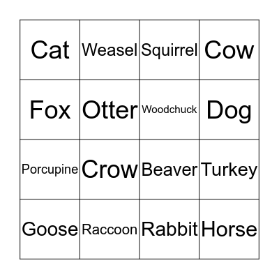 ANIMAL TRACK BINGO Card