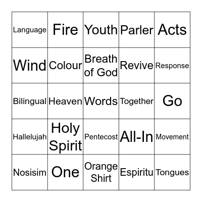 During the service, listen and find these words Bingo Card