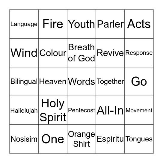 During the service, listen and find these words Bingo Card
