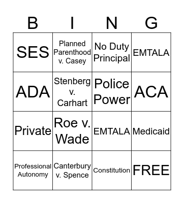Health Policy: Chapter 6 Bingo Card