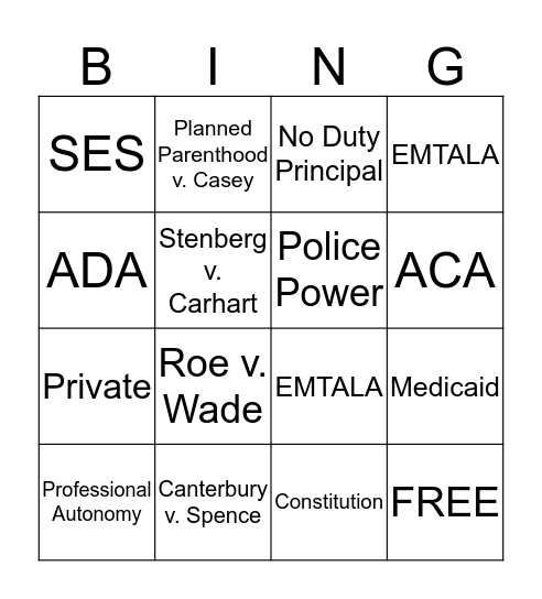 Health Policy: Chapter 6 Bingo Card