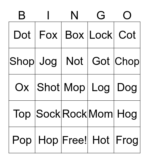 Short O Bingo Card
