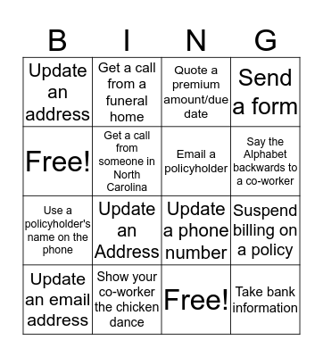 Customer Service Bingo Card