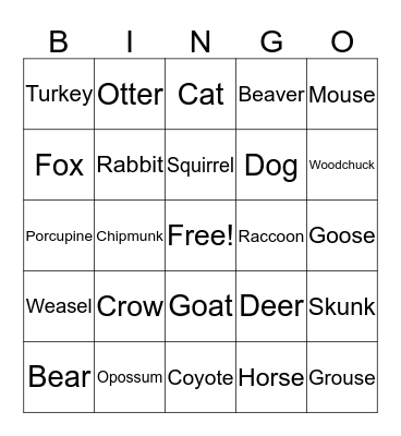 ANIMAL TRACKS BINGO Card