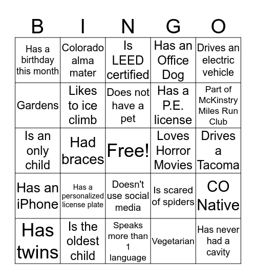 McKinstry Bingo Card