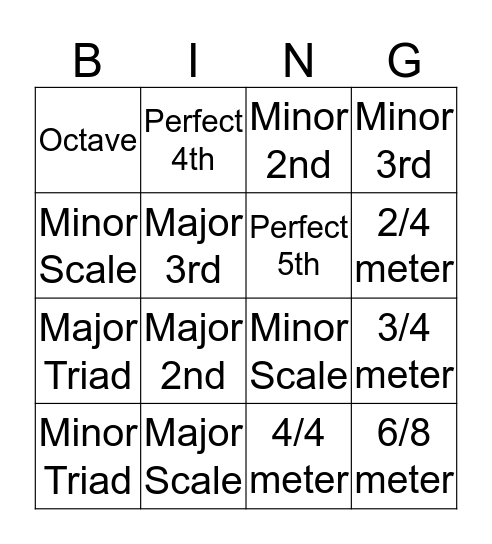 Ear-training Bingo Card