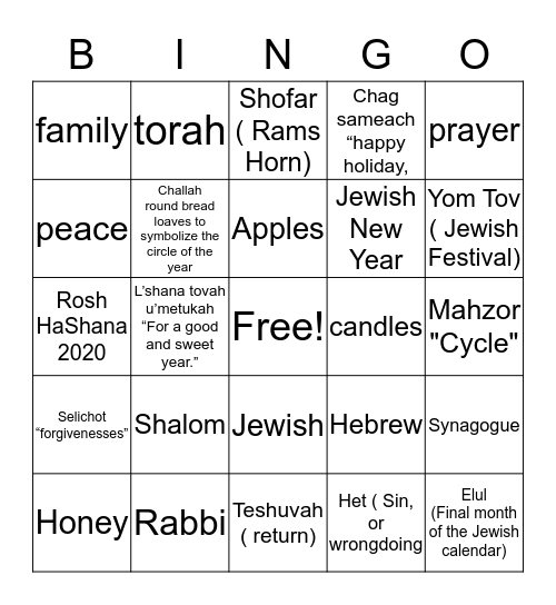Rosh HaShana  Bingo Card
