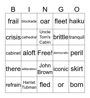 Vocabulary Bingo Card