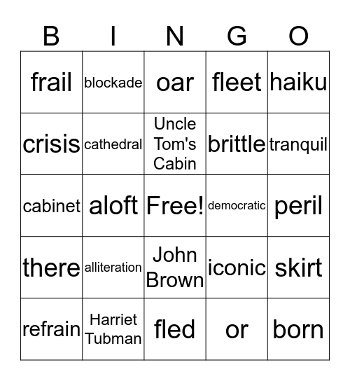 Vocabulary Bingo Card