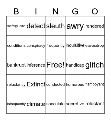 Vocabulary Bingo Card