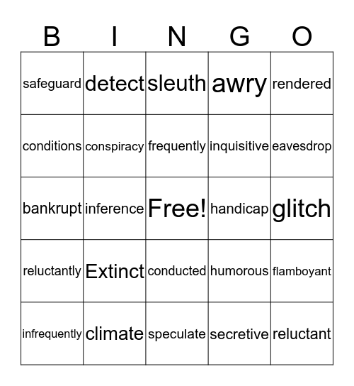 Vocabulary Bingo Card