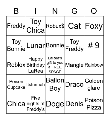 Larea S Birthday Bingo Card - mangle and foxy things on roblox for 4 robux