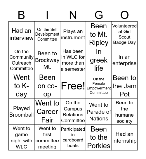 WLC Bingo Card