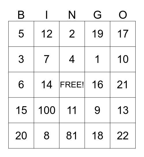 Perfect Squares Bingo Card